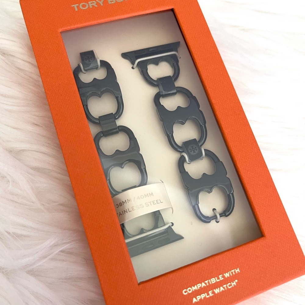 NEW TORY BURCH Black-Tone Stainless Steel Gemini Link Bracelet For Apple Watch